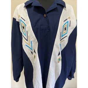 Women's 80s 90s 3/4 Sleeve Collared Blouse Shoulder Pads 2x